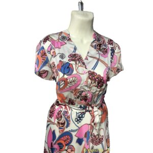 10003-2 Vestido floreado blanco y rosa Charme