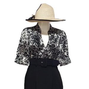 Vestido - conjunto negro con cinturon y blusa jaspeada