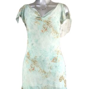 10040-1 Vestido de gasa acua con fondo blanco