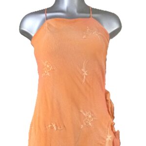 10041-2 Vestido de tirantes chiffon con bordado color coral